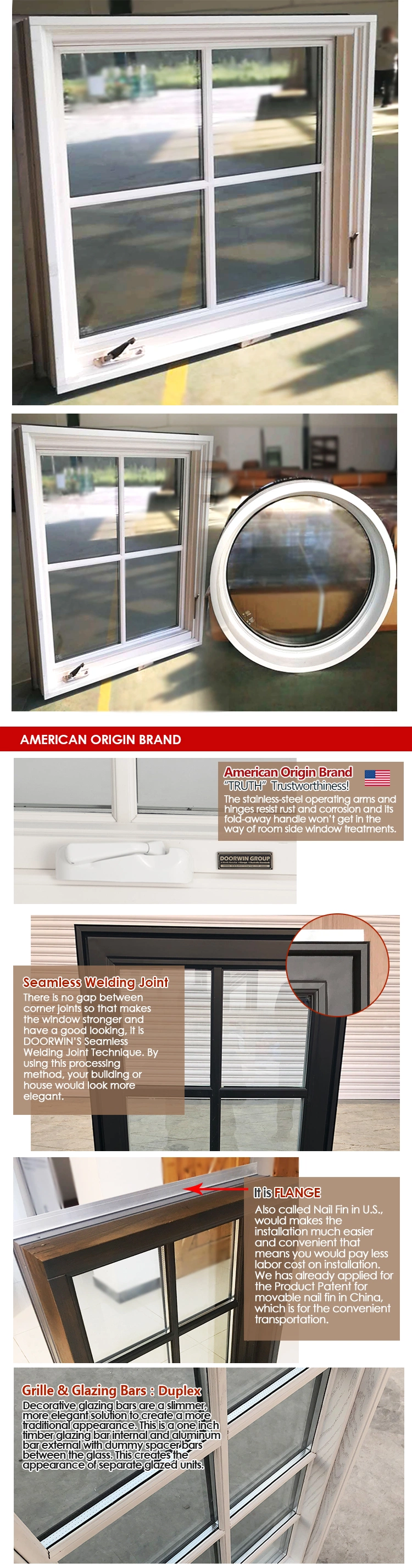 ISO9001 Certified Aluminum Clad Wood Windows with Grill for Sale in-Swing Windows Dual Action Double Casement Window