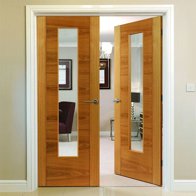 Latest Design Nature Exterior Glass Swing Oak Wooden Door for Apartment Project