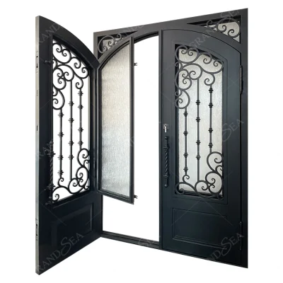  Grande porta d&prime;ingresso francese, lussuosa porta d&prime;ingresso in lega, Villa moderna Porta in ferro battuto con finestra