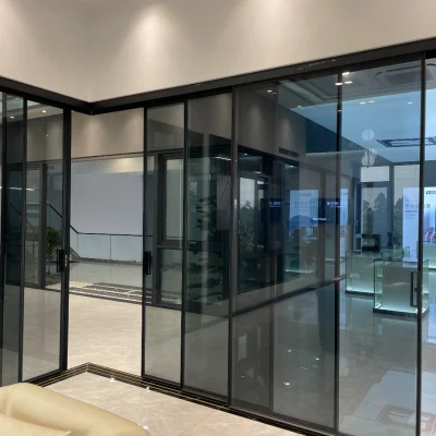 Vetro di sicurezza interno in alluminio pannello scorrevole della porta vetro di alluminio finestrino in alluminio Sistema a parete divisorio frontale in vetro vetro sportello ad angolo retto in alluminio