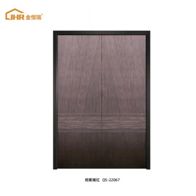  Luxury Black Double Glass porta in legno con telaio in metallo ingresso moderno Porta girevole esterna in legno massiccio
