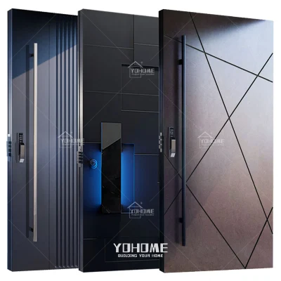  Porta europea di design moderno per la casa Porte di sicurezza esterne disegni Ingresso esterno di alta qualità, porte a perno, ingresso moderno, parte anteriore nera Porta