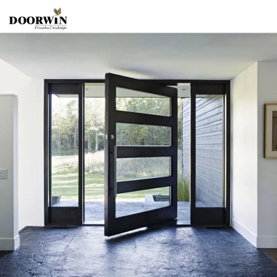  Doorwin ingresso moderno personalizzato legno tempesta commerciale esterno in legno &amp; Pannello Insect opzionale in legno Porte d&prime;ingresso residenziali anteriori Sportello girevole