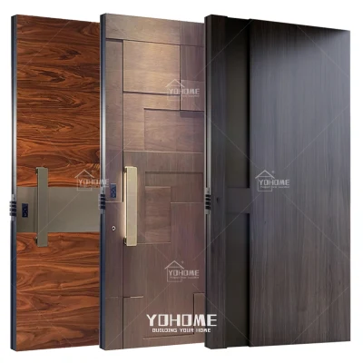  Guangdong Yohome esterno personalizzato ingresso porta anteriore in legno porta completa Acciaio e legno con serratura porta principale in legno parte anteriore moderna Porta porta in acciaio grana legno finitura in legno