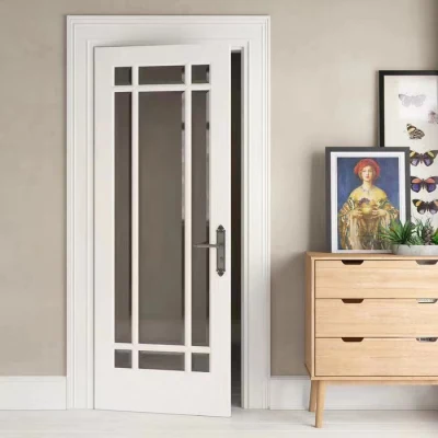  Casa interna porta di legno moderna semplice porte di legno bianco colore Con pannello in vetro