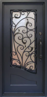  Vendita a caldo singolo 3FT disegni in ferro battuto metallo singolo anteriore Porta d&prime;ingresso con finestra laterale esterno esterno in acciaio di sicurezza Porta d&prime;ingresso in metallo