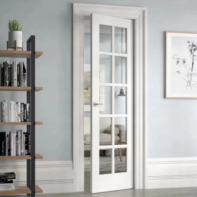 Casa interna porta di legno moderna semplice porte di legno bianco colore Con pannello in vetro
