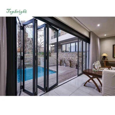 In stile europeo, insonorizzato, protezione termica, alluminio, sportello a doppia piegatura, uragano Porte da patio pieghevoli in vetro temperato Low-e resistenti porta esterna della casa