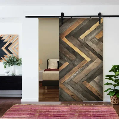  Stile artigiano porta in legno porta fienile composito Tranciato in legno scorrevole fienile Porte