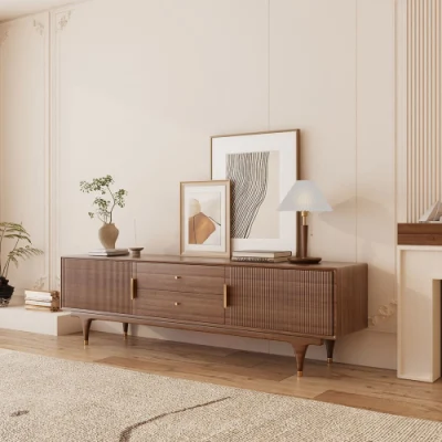 MODERNO supporto TV DI METÀ secolo con centro di intrattenimento artistico in rattan con doppia porta armadio, gambe in metallo tall-cast