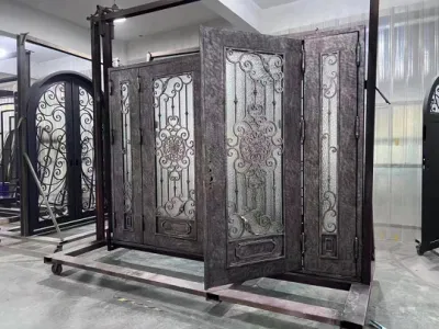  Ingresso esterno moderno, doppia porta con serratura e pioggia + trasparente Vetro temperato e cornice quadrata e soglia