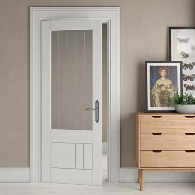 Casa interna porta di legno moderna semplice porte di legno bianco colore Con pannello in vetro