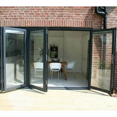  Moderna fisarmonica a doppio vetro in alluminio grande grande bifold lungo Ingresso principale scorrevole dell&prime;esterno ripiegato doppio patio porta pieghevole