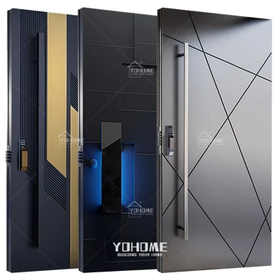  Guangdong Yohome Fancy Design Casa porta esterna porta Tall Esterno porta moderna con luce a LED esterna perno nero Porte ingresso porte moderne esterno