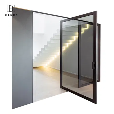 2022 ingresso esterno dal design moderno, piano in acciaio per molle in legno massiccio Sportello girevole in metallo con ingresso mobile in vetro principale in alluminio