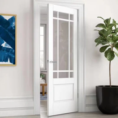 Casa interna porta di legno moderna semplice porte di legno bianco colore Con pannello in vetro