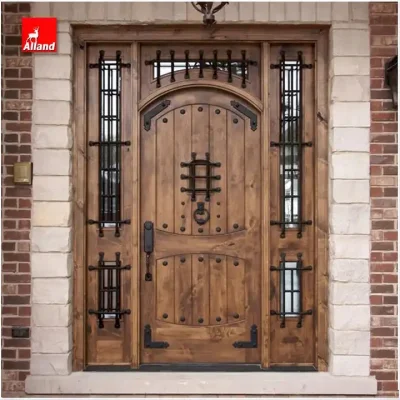 Misure su misura all&prime;ingrosso Italia Villa di lusso ingresso esterno in legno Porta principale classica di swing con doppia porta con luce