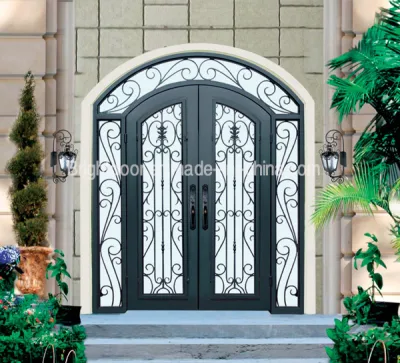  Factory Export Inserted Glass Entrance Swing porta in ferro battuto