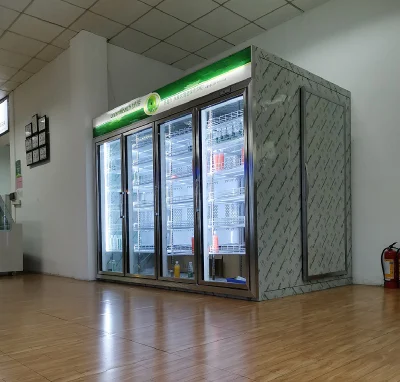 Punto vendita bevande nel refrigeratore/congelatore con sportello in vetro con funzione di sbrinamento