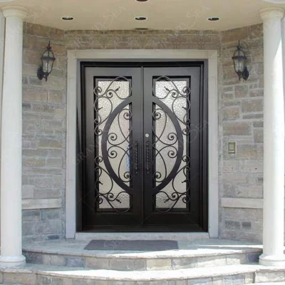  Ingresso in stile classico frontale porta principale in ferro sicurezza Hot Sell Doppie porte in ferro battuto