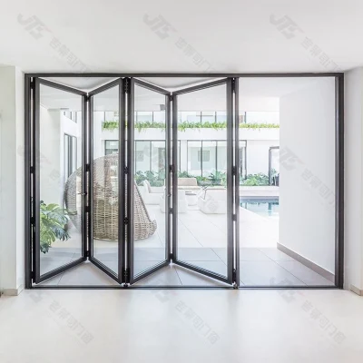Impatto esterno uragano anta in vetro pieghevole ingresso doppio vetro alluminio Porta a due pieghe