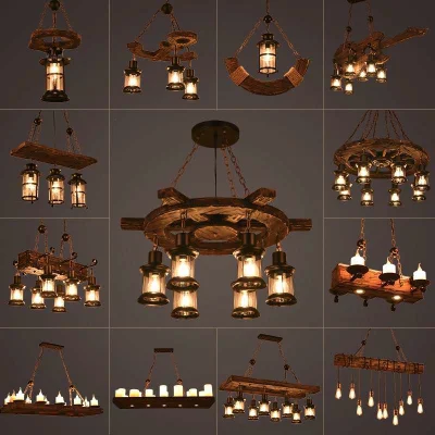  Nordic Industrial Style interni decorazione legno ferro battuto illuminazione a LED Lampadario