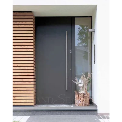  Villa Luxury Custom Black Glass Mirror ingresso in legno massiccio inox Porta girevole anteriore in acciaio per la casa