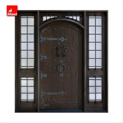 Misure su misura all&prime;ingrosso Italia Villa di lusso ingresso esterno in legno Porta principale classica di swing con doppia porta con luce
