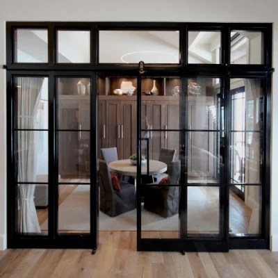  Porta esterna contemporanea con design a griglia frontale commerciale in acciaio doppio Porte in vetro