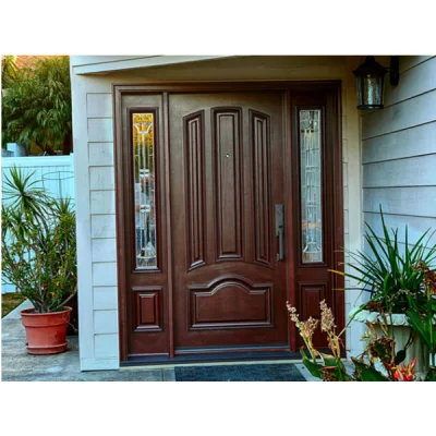  Cbmmart porta di ingresso singola in legno con telaio ad arco e lato Pannello di vetro