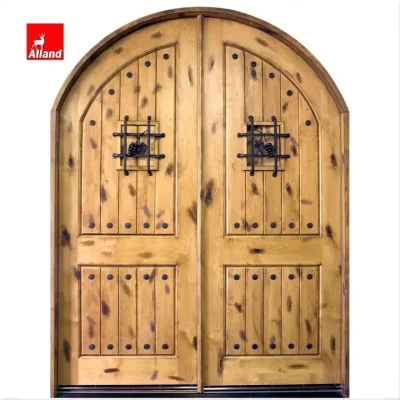 Misure su misura all&prime;ingrosso Italia Villa di lusso ingresso esterno in legno Porta principale classica di swing con doppia porta con luce
