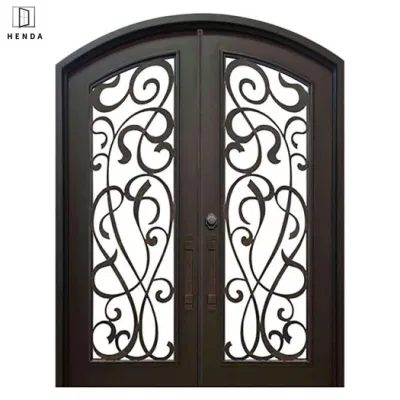 Commercio all&prime;ingrosso metallo ingresso di sicurezza vetro anteriore singolo ferro battuto doppio Cancello principale Grill metallico Design interno lavorato esterno nuovo ferro Sportello con porte in acciaio singole