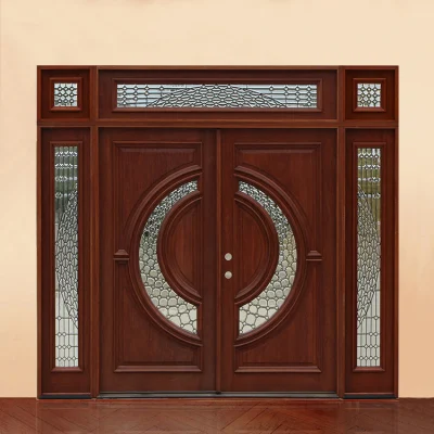 Esterno vetro satinato triplo legno mogano Porte Casa fronte esterno Ingresso doppio porta principale in legno
