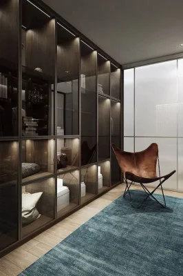  Armadio da camera da letto design moderno alluminio cornice vetro porta solido Legno