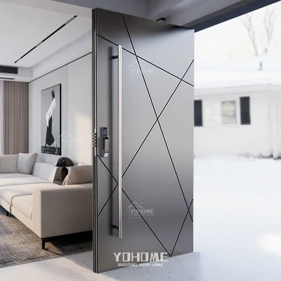  Porta passiva moderna europea porta esterna nera di sicurezza ingresso anteriore Porta moderna facciata isolata telaio in acciaio Porte alluminio pressofuso Sportello girevole nero