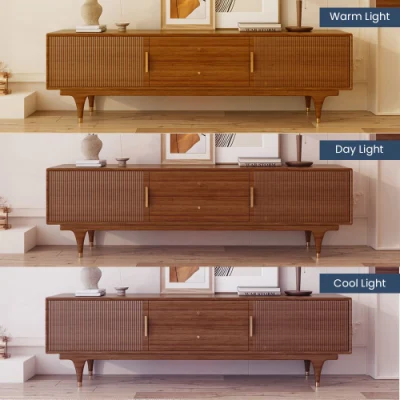 MODERNO supporto TV DI METÀ secolo con centro di intrattenimento artistico in rattan con doppia porta armadio, gambe in metallo tall-cast