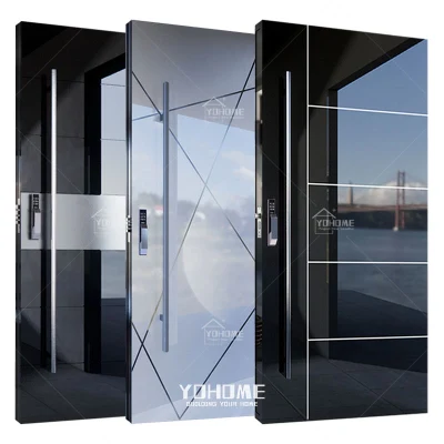 Design italiano di lusso porta d&prime;ingresso in acciaio inox lato anteriore di sicurezza esterno Sportello girevole con ingresso moderno in alluminio nero