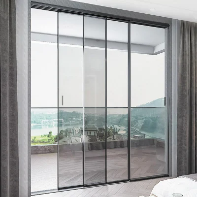  Nuovo popolare sistema di porte scorrevoli Slim in vetro a pannello Porta in vetro per sala riunioni Porte scorrevoli interne per soggiorno Camera da letto