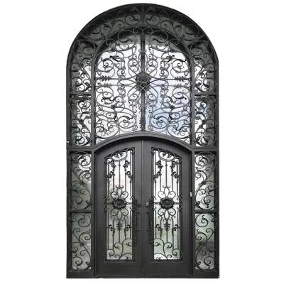 Porta personalizzata in ferro battuto con ingresso in metallo doppio con arco di nuovo design Con lo specchio di poppa
