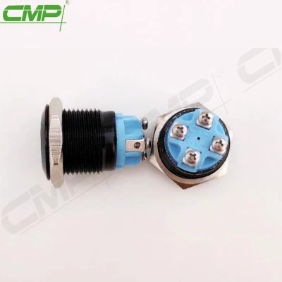  Interruttore a pulsante con cablaggio a vite momentanea in metallo nero da 16 mm con Leggero