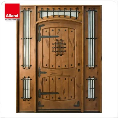 Misure su misura all&prime;ingrosso Italia Villa di lusso ingresso esterno in legno Porta principale classica di swing con doppia porta con luce