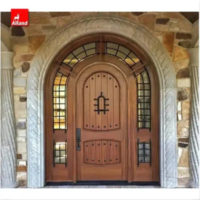 Misure su misura all&prime;ingrosso Italia Villa di lusso ingresso esterno in legno Porta principale classica di swing con doppia porta con luce