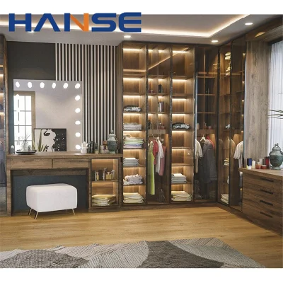Armadi personalizzati in melammina di legno di alta qualità telaio in alluminio porta in vetro Cabina armadio