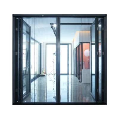  Balcone retrattile a 3 pannelli in alluminio senza cornice, design asiatico Porta scorrevole in vetro scorrevole con schermo a prova di strappo e antibug Porte per soggiorno