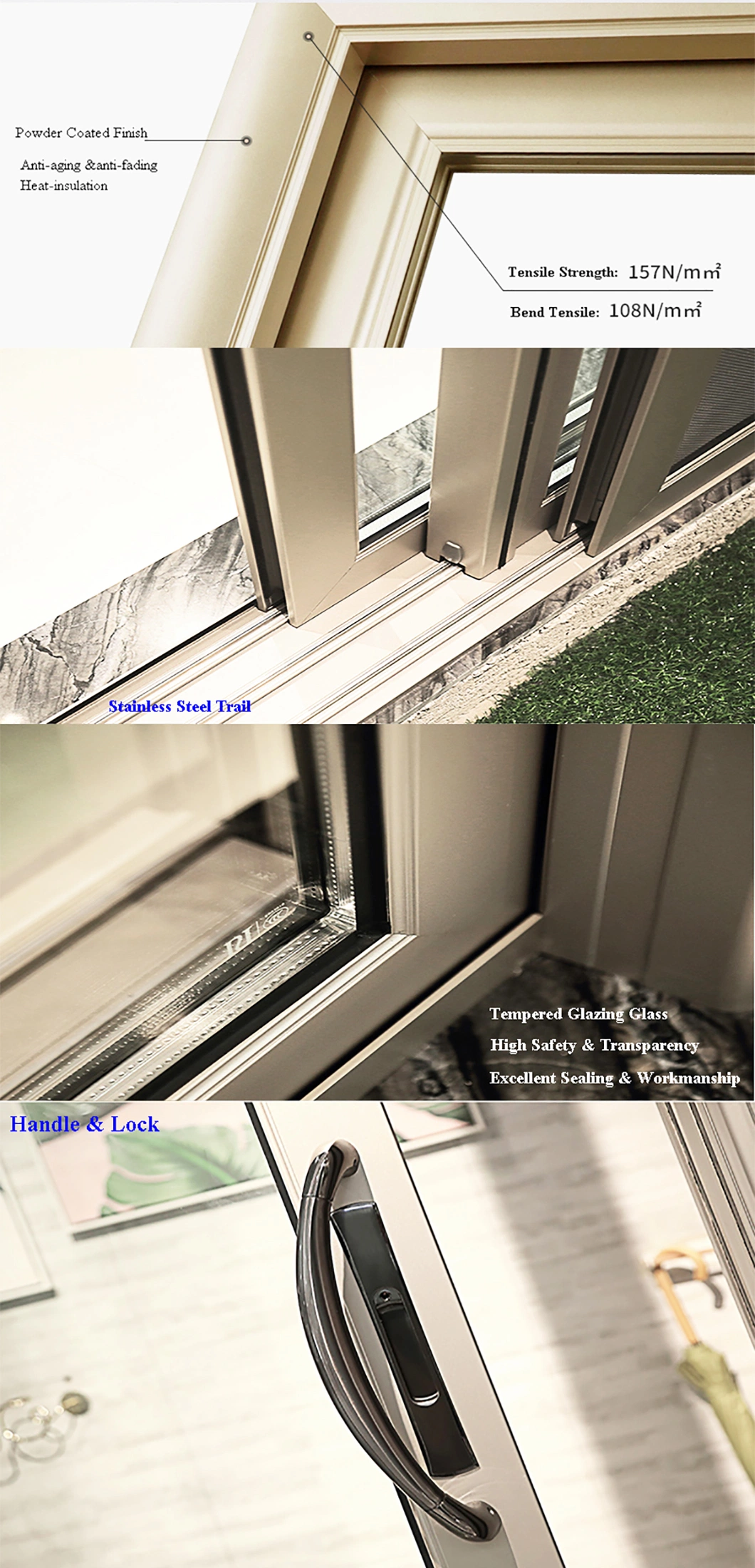 Factory Price New Wholesale French Metal Aluminium Tempered Glass Sliding Balcony Entrance Window Door