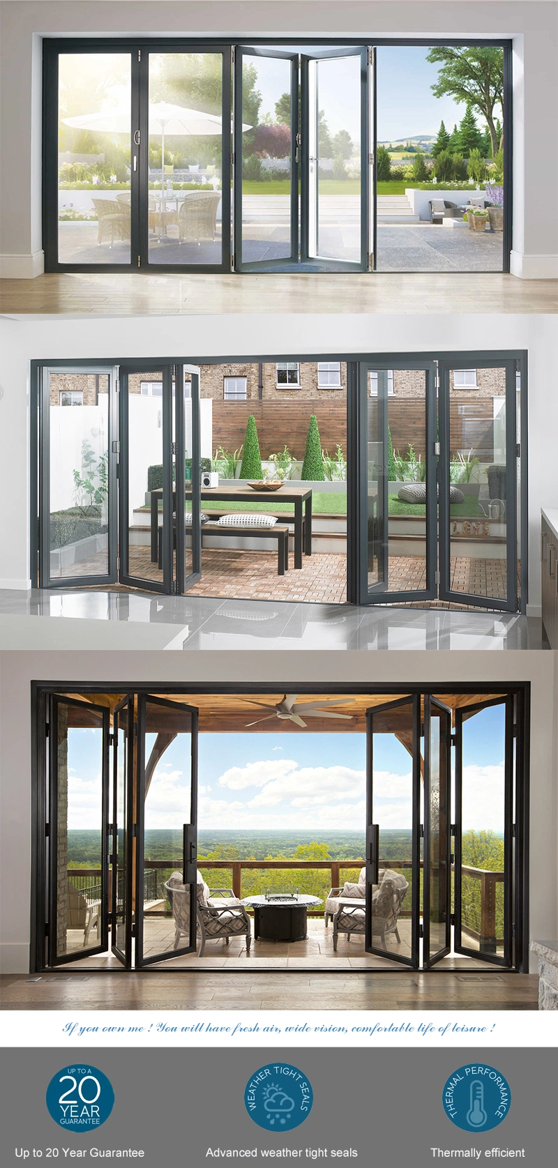 American Front House Style Safety Glass Aluminium Bi Fold Doors Exterior Bifold Door