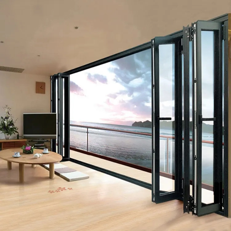 Custom Aluminum Glass Patio Exterior Bifold Doors Double Glazing Aluminum Bi-Folding Glass Door for Restaurant Cafe