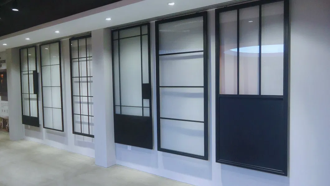 Metal Frame Swing Paneled Glass Door with Baseboard for Interior Use