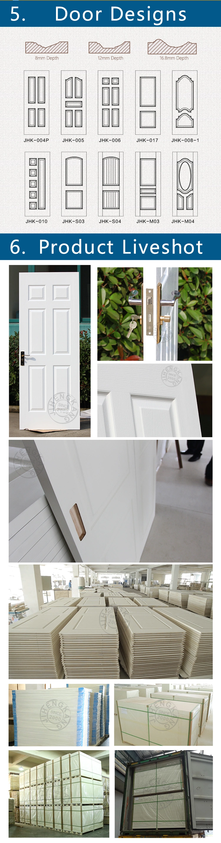 JHK-017 White Primer Interior Hollow Core Wooden Solid Wood Door