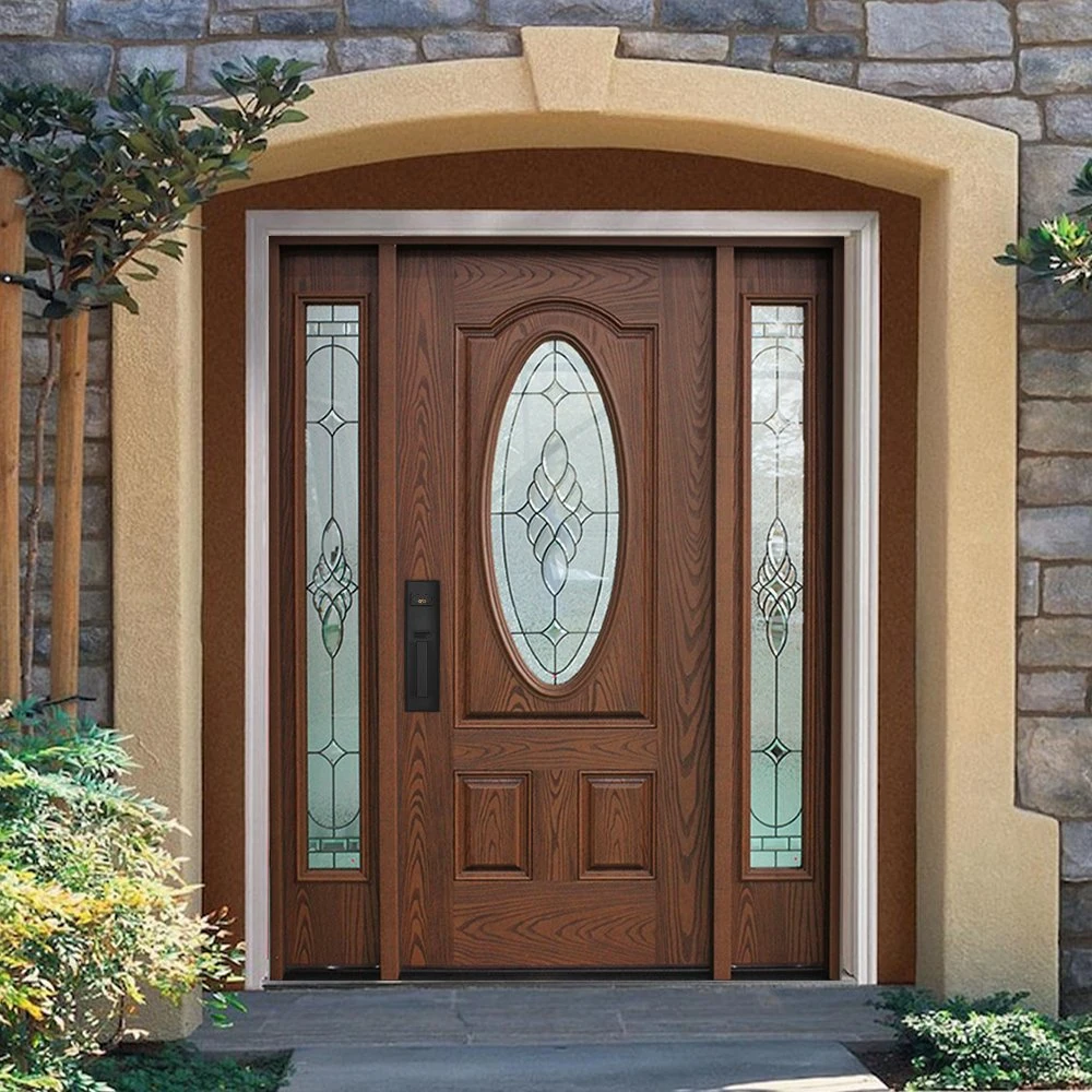 Modern Pivot Mahogany Solid Wood Large Fiberglass Front Door Entrance Door for Villa